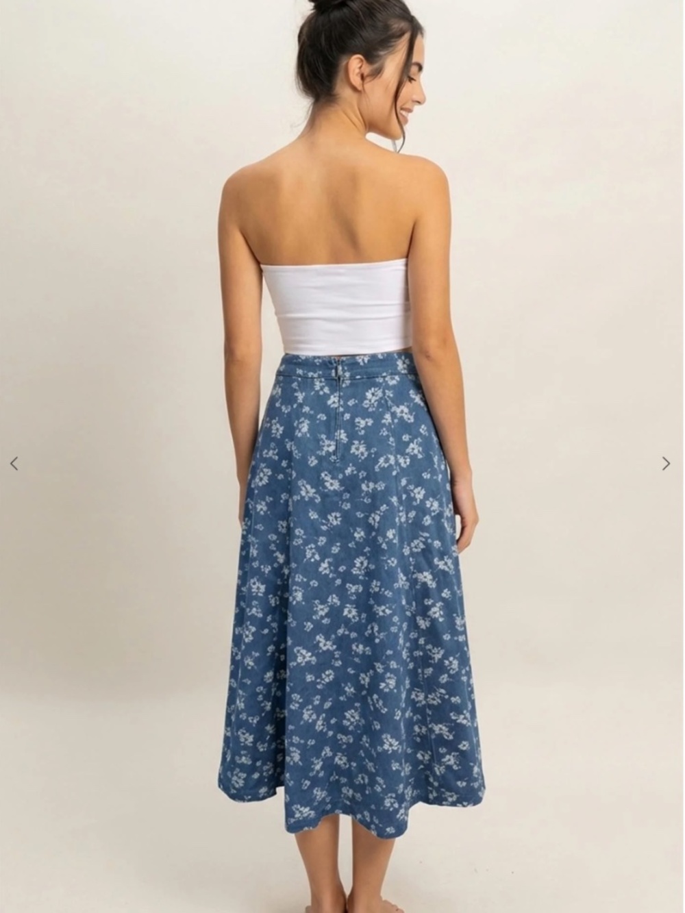 NEW HYFVE Blue Floral Cotton A-Line Midi Skirt Large - Picture 5 of 6